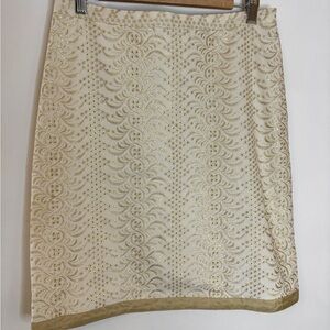 Banana Republic Cotton Gold Metallic Eyelet Elegant Holiday Skirt